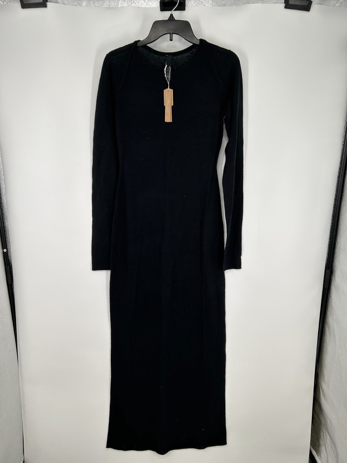 SKIMS Sheer Cashmere Long Sleeve Maxi Dress Womens Medium Onyx Black Crew Neck