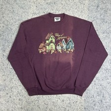 Vintage Lee USA Made Sweatshirt M Maroon Village of Happiness Graphic Crewneck