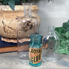 Vintage Antique Clear Glass Apothecary Medicine Bottles & Blue Royal Glue Bottle