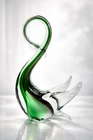 VTG Murano Glass Swan Figurine Green Handmade 10” Italy