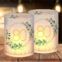 12 Windlicht Tischdeko 80 Geburtstag, Happy Birthday Tischdeko 80. Geburtstag Fr