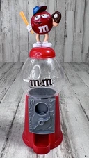 Red M&M Candy Dispenser Coin Bank Baseball Player w/ Baseball Bat & Mitt