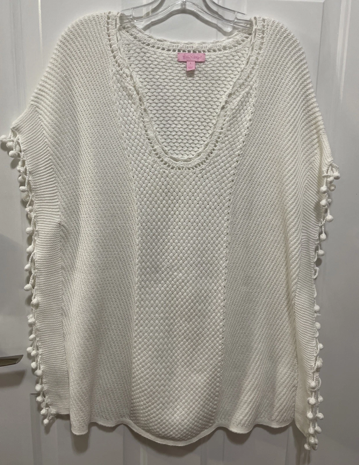 LILLY PULITZER White Sleeveless Sweater / Poncho Tunic Cotton Sz Large