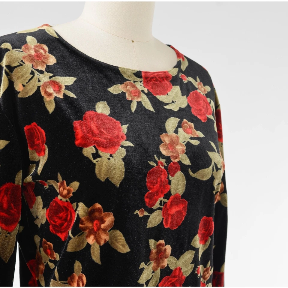 Blusa Grunge Romántica Tejida Ajustada Elástica Top Terciopelo Floral De Colección M L Foto 4 de 4