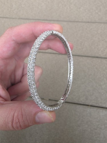 Sterling Silver CZ Bangle Cuff Bracelet - Picture 14 of 18