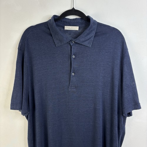 Luca Faloni Elba Polo Shirt 3XL 100% Linen Short Sleeve Navy Blue Summer XXXL - Picture 2 of 23