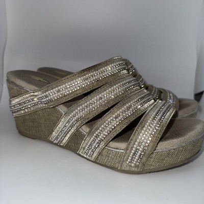 Pretty Sparkly Volatile Wedge Slides Pearls Crystals comfy Heels sandals