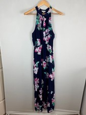Le Kate Halter Maxi Dress Navy Pink Green Floral Wedding Graduation Guest Small