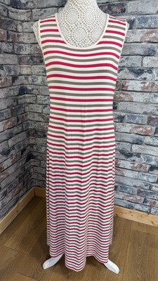 Masai Damen rosa weiß braun gestreift Jersey Stretch Midikleid Gr. UK M