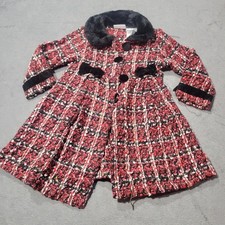 Blueberi Boulevard Dress Coat Girls 4T Red Plaid Tweed Faux Fur Velvet Holiday