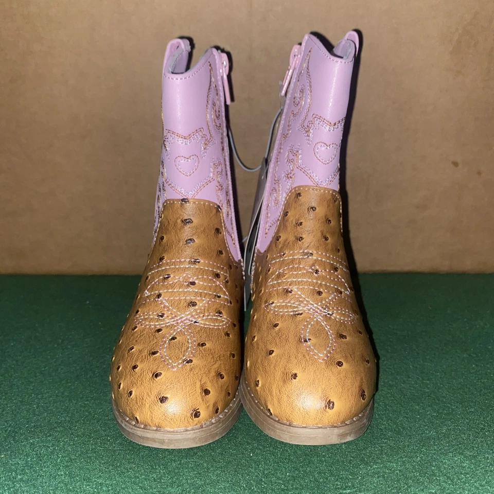 Pawz Girls Faux Ostrich Skin Embroidered Western Boots Size 11 Light Pink - Image 2 of 4