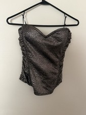 Guess Collection Georges Marciano S Metallic Silver Black Corset Bustier Y2K