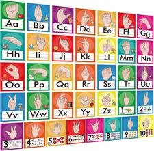 36 Pieces ASL Alphabet Line Bulletin Board Set ABC Number Sign Bright Colors
