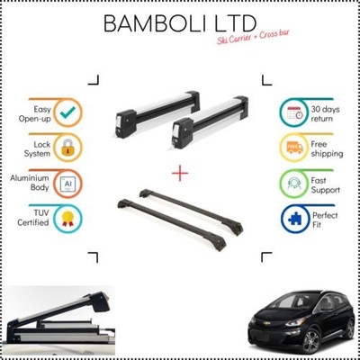 Bamboli 19'' Ski Carrier & Black Cross Bar Set For Chevrolet Bolt 4 pcs