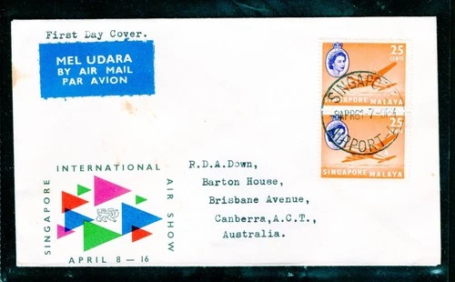 SINGAPORE/MALAYA:  1961, FDC, INTERNATIONAL AIR SHOW. COVER TO AUSTRALIA
