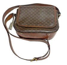 CELINE Vintage Macadam PVC Leather Crossbody Shoulder Bag Brown Flap Itary Made