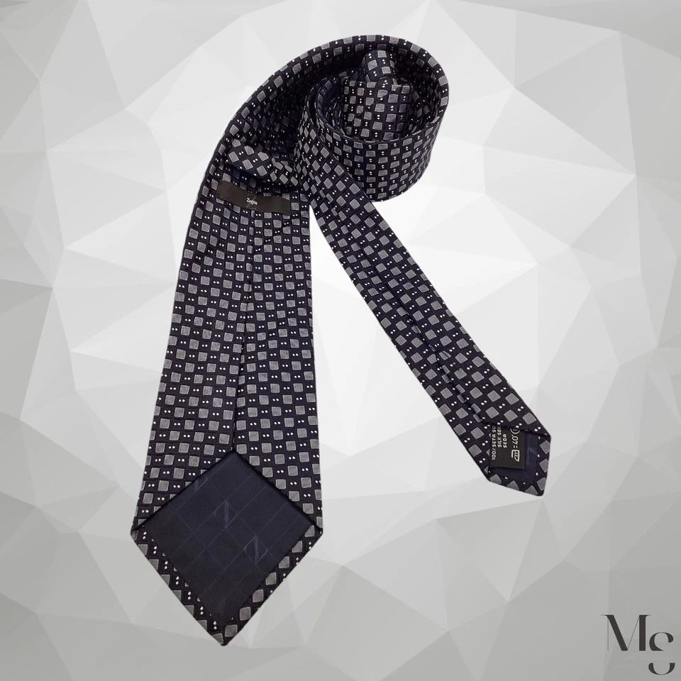 Corbata de seda geométrica Z ZEGNA X-Long negra y gris hecha en Italia 62”-3,4” EXCELENTE ESTADO Foto 2 de 4