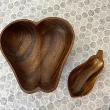 Monkey Pod Chip and Dip Set-Mid Century Server Set 2 Piece Solid Wood Retro