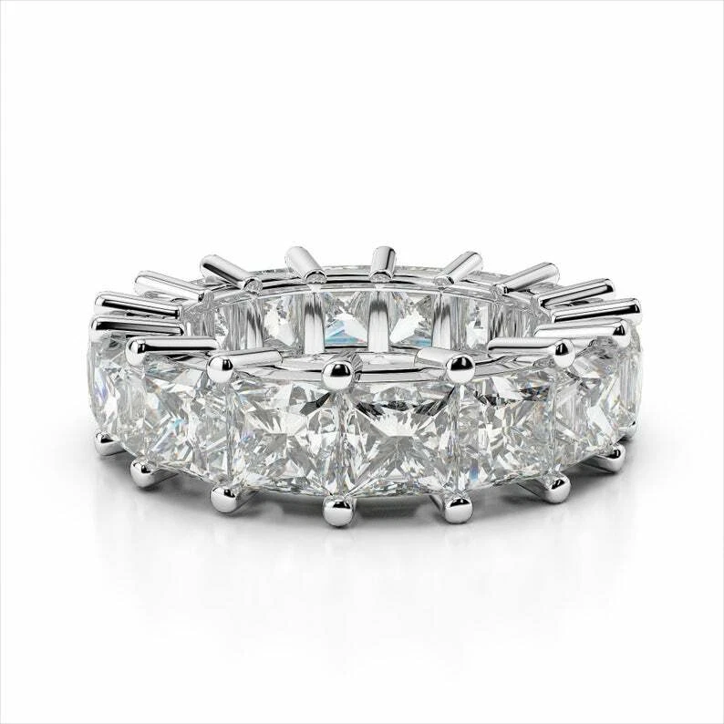 Damen Ring 3 Kt Prinzess Diamant Memory Band Memoirering Ehering Weißgold-Finish - Bild 3 von 4