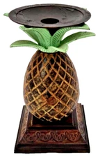 Pineapple Pedestal Pillar Candle Holder Carved Solid Resin and Metal 7 in. Tall