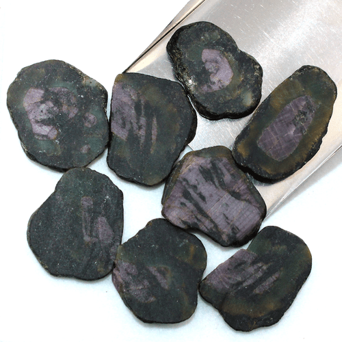 8 Pcs Natural Watermelon Ruby Untreated 24mm-34.8mm Rough Slice Loose Gemstones - Picture 7 of 13