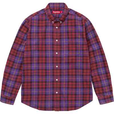 Supreme Plaid Flannel Shirt Black Tan Purple Blue FW24 4colors | eBay