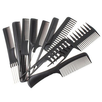 10Pcs Black Pro Salon Hair Styling Hairdressing Plastic Barbers Brush Combs Set