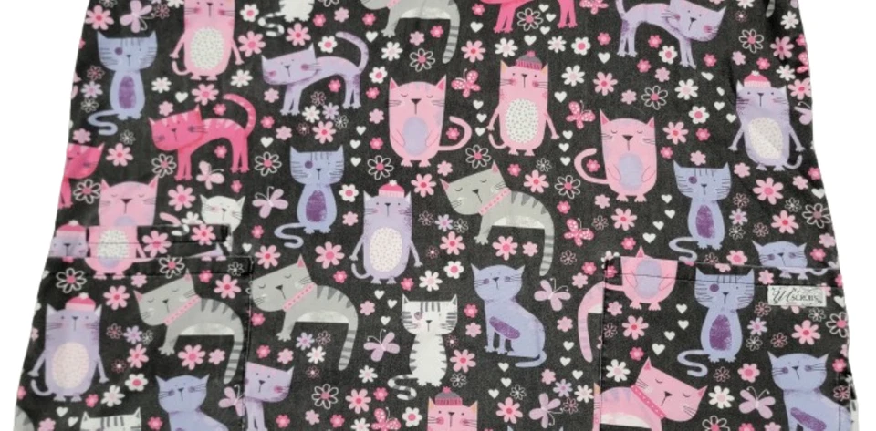 UA Lindos Gatos y Flores Negro/Rosa/Púrpura Talla Grandes Bolsillos! Foto 2 de 3