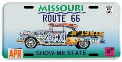 Route 66 Mother Road of America Old Car Missouri License Plate 