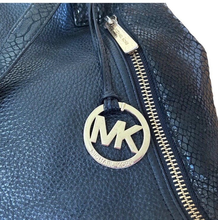 Michael Kors XL Black Leather & Python Shoulder B… - image 4