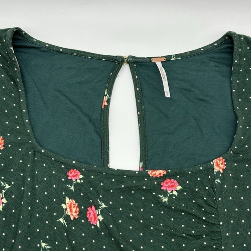 Free People Celia Size Small Emerald Jewel Floral Square Neck Long Sleeve Dress - Picture 6 of 16