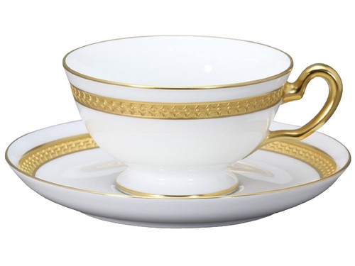 Vintage Mikasa Antique Lace Cup & Saucer - Porcelain, Gold Trim