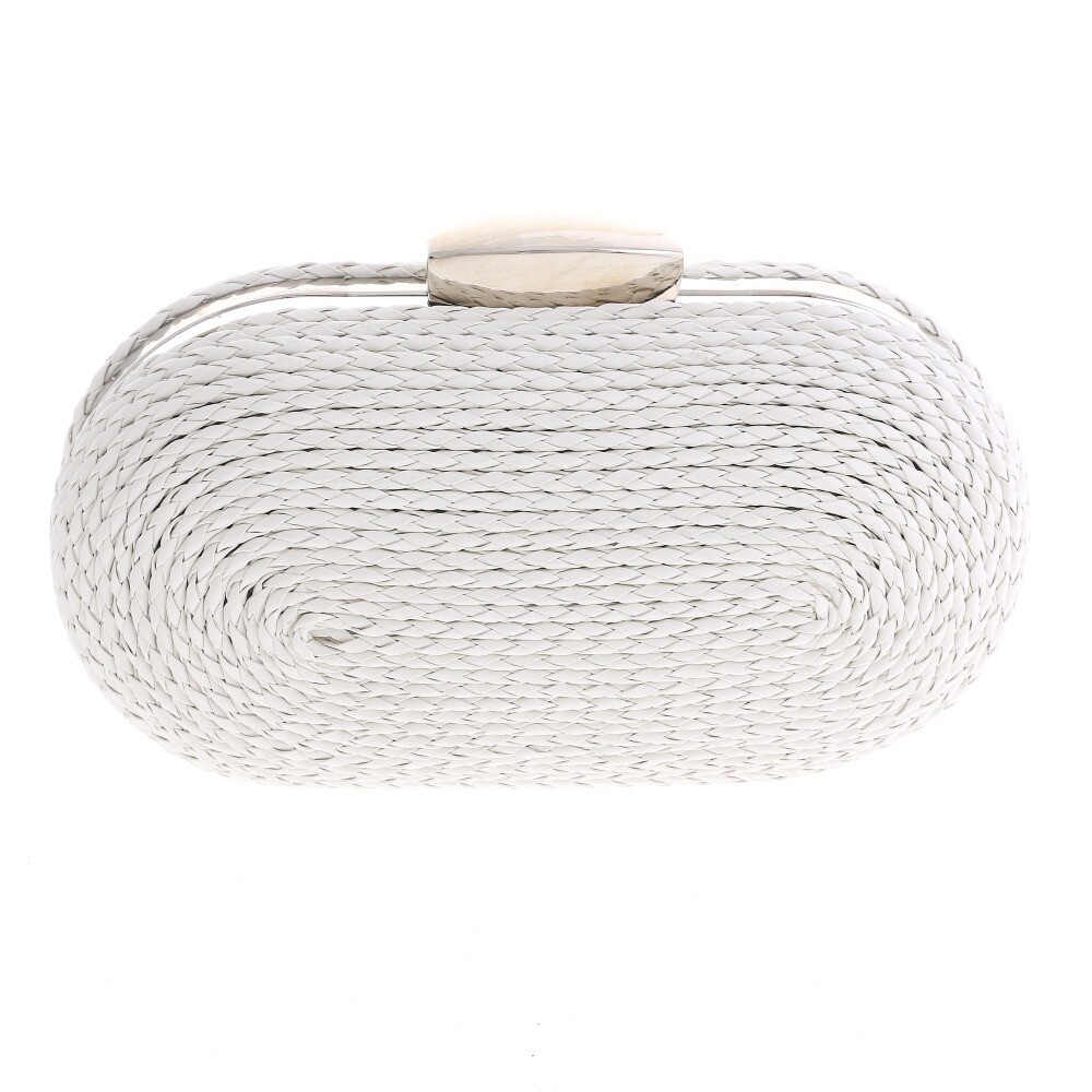 Silver Tone Metal White Leatherette Cord Clutch Evening Bag BZY196-WHT