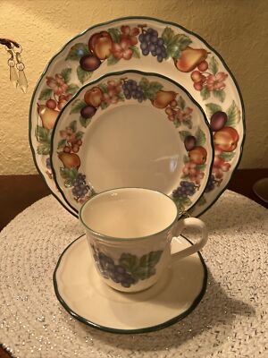 NORITAKE Epoch China MARKET DAY 4 Pc. Dinner Plate, Salad, Cup @ Saucer New