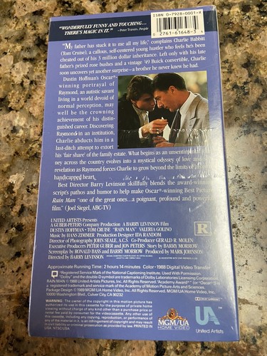 Vintage VHS RAIN MAN Tom Cruise Dustin Hoffman Factory Sealed Get Graded MINT - Picture 2 of 3