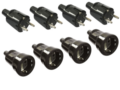 PVC Schutzkontakt Schuko Stecker od. Kupplung IP44 230V 16A Set 2 od. 8-tlg.