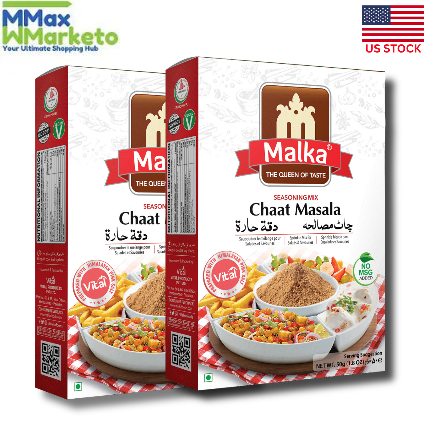 Mezcla de condimentos Malka Chaat Masala 50 gm - sin MSG (paquete de dos) Halal.