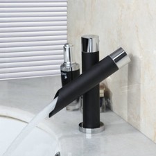 Black Bathroom Faucet Single Hole Waterfall Spout Deck Mounted Brass Mixer Tap