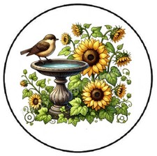 SUNFLOWER BIRDBATH ENVELOPE SEALS LABELS STICKERS PARTY FAVORS