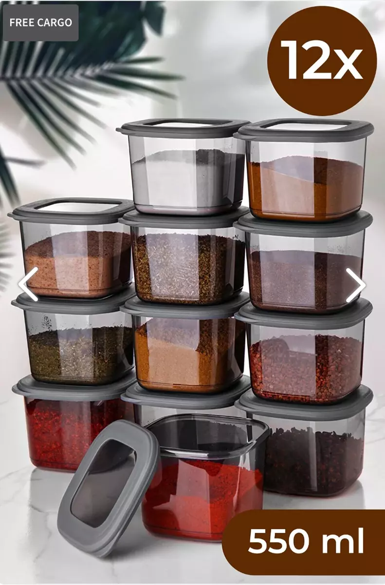 12 x Spices Containers Airtight Food Storage Container Stackable