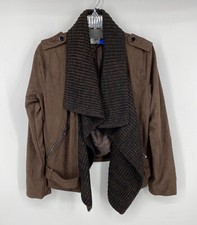 Lush Women's Jacket Brown Size Medium Pull On Open Front Zip Pockets Euc