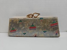 Vintage Eyeglass Hard Case Metallic Small Clutch Gold Eye Clasp 50's
