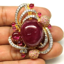  925 Sterling Silver 22 x 26 mm. Red Ruby, Sapphire & Zircon Brooch/Pendant