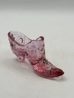 Fenton Pink Glass Slipper Hand Painted With Original Sticker Floral Design