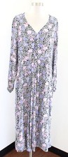 NWT Ann Taylor Loft Floral Print V Neck Ruched Midi Dress Size 14 Long Sleeve