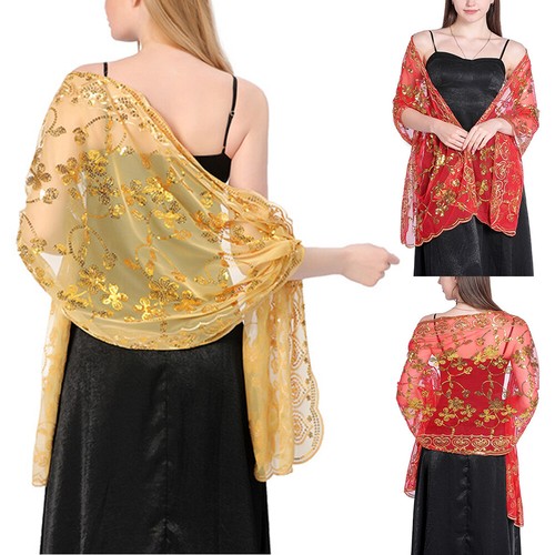 Evening Dress Wedding Shawls Sequin Embroidered Shawl Hollow Out Sheer Scarves - Bild 5 von 40