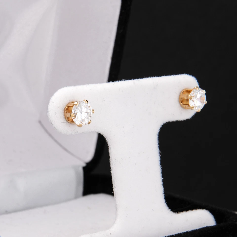 Aretes de diamantes simulados DQCZ de oro real de 14 quilates par de tachuelas Diamonique circonitas circonitas Foto 3 de 4