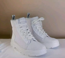 DR. MARTENS COMBS W WOMENS US 11 WHITE ON WHITE CANVAS COMBAT BOOTS DOC'S