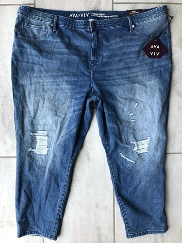 Ava \u0026 Viv Womens Jeggings Blue Cropped 