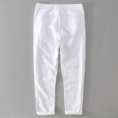 Business Herren Leinen Mischung Hosen Gerades Bein Slim Freizeit Smart Hose - Bild 1 von 4